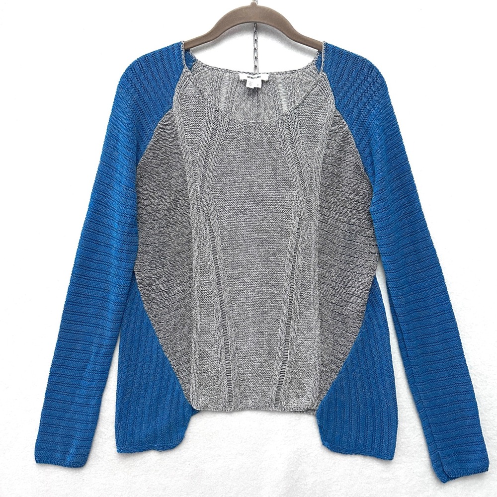 Helmut Lang Women's S Blue Gray Silver Colorblock Knit Cotton Sweater Small